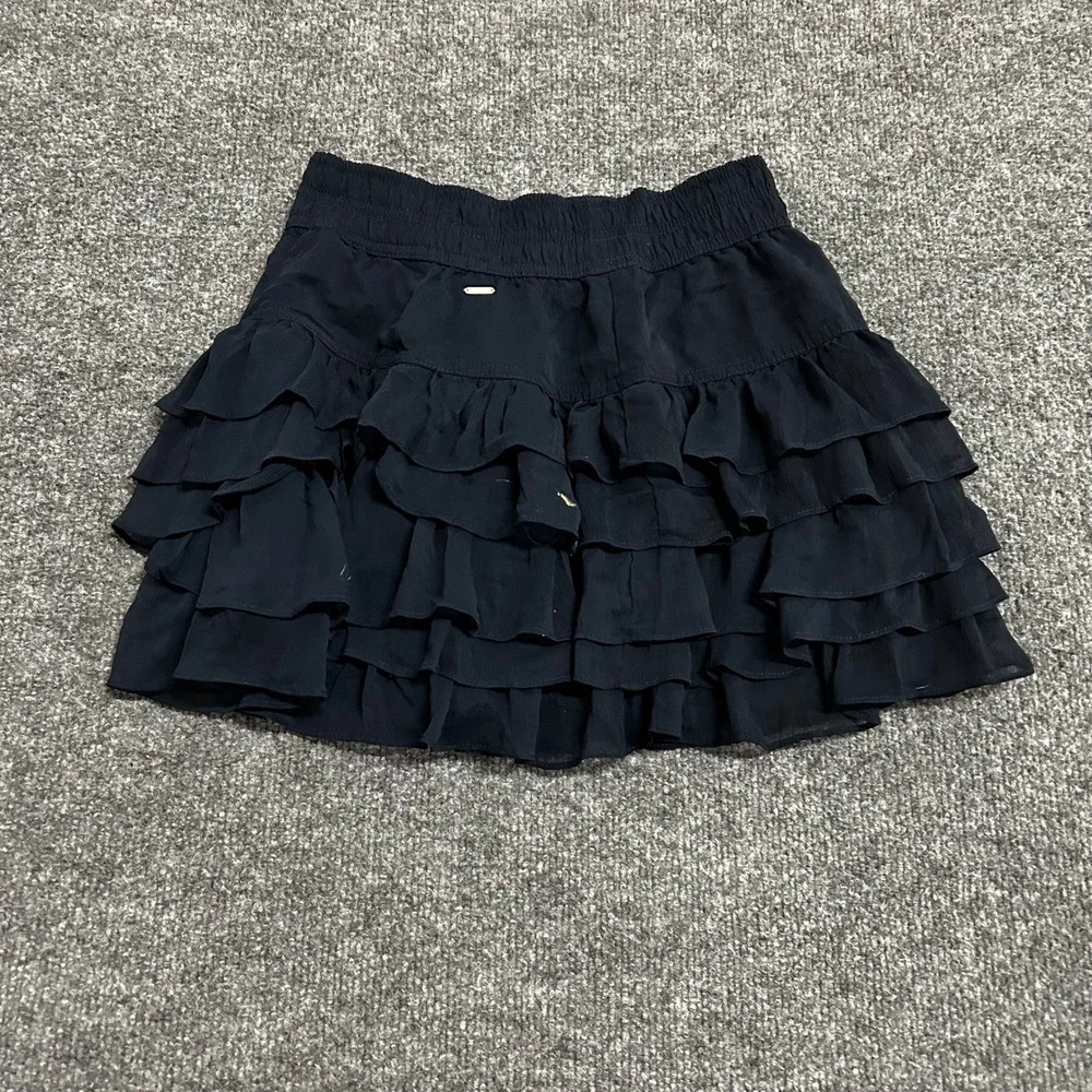 Gilly Hicks Mini Skirt Womens Size S Navy Blue Tiered Ruffle Cotton Lined Casual